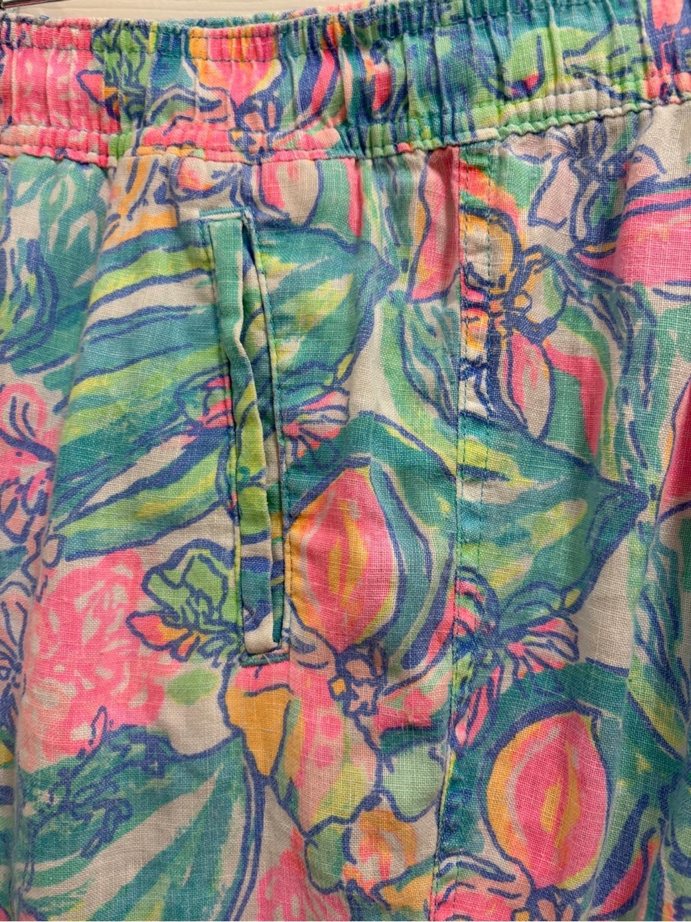 Lilly Pulitzer Linen Drawstring Beach Pants XL Tropical Floral Resort Pull-on - Picture 6 of 9